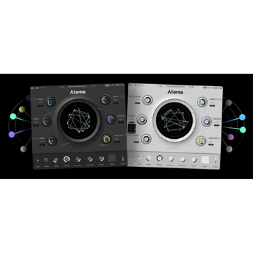 Atoms Baby Audio Black and White  Interface on colourful background
