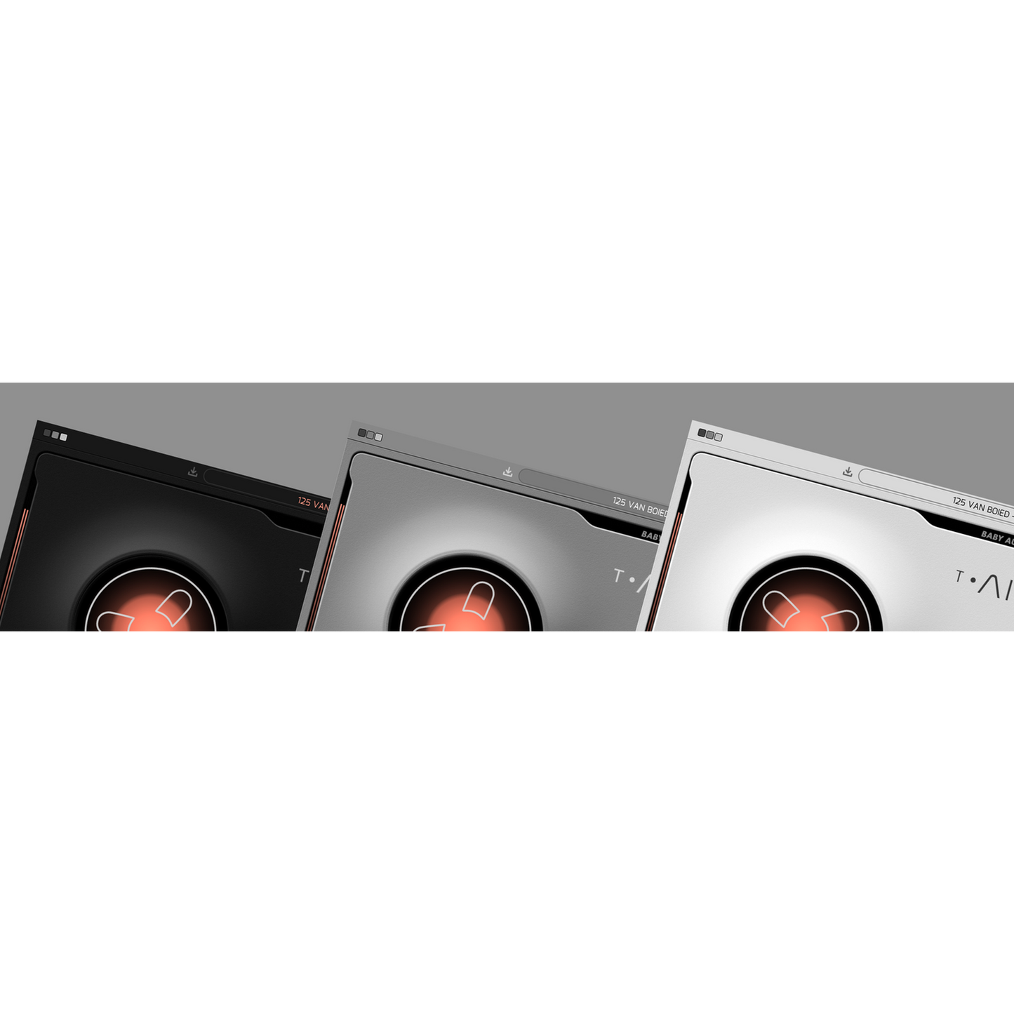 Three pieces of TAIP UI in different colors