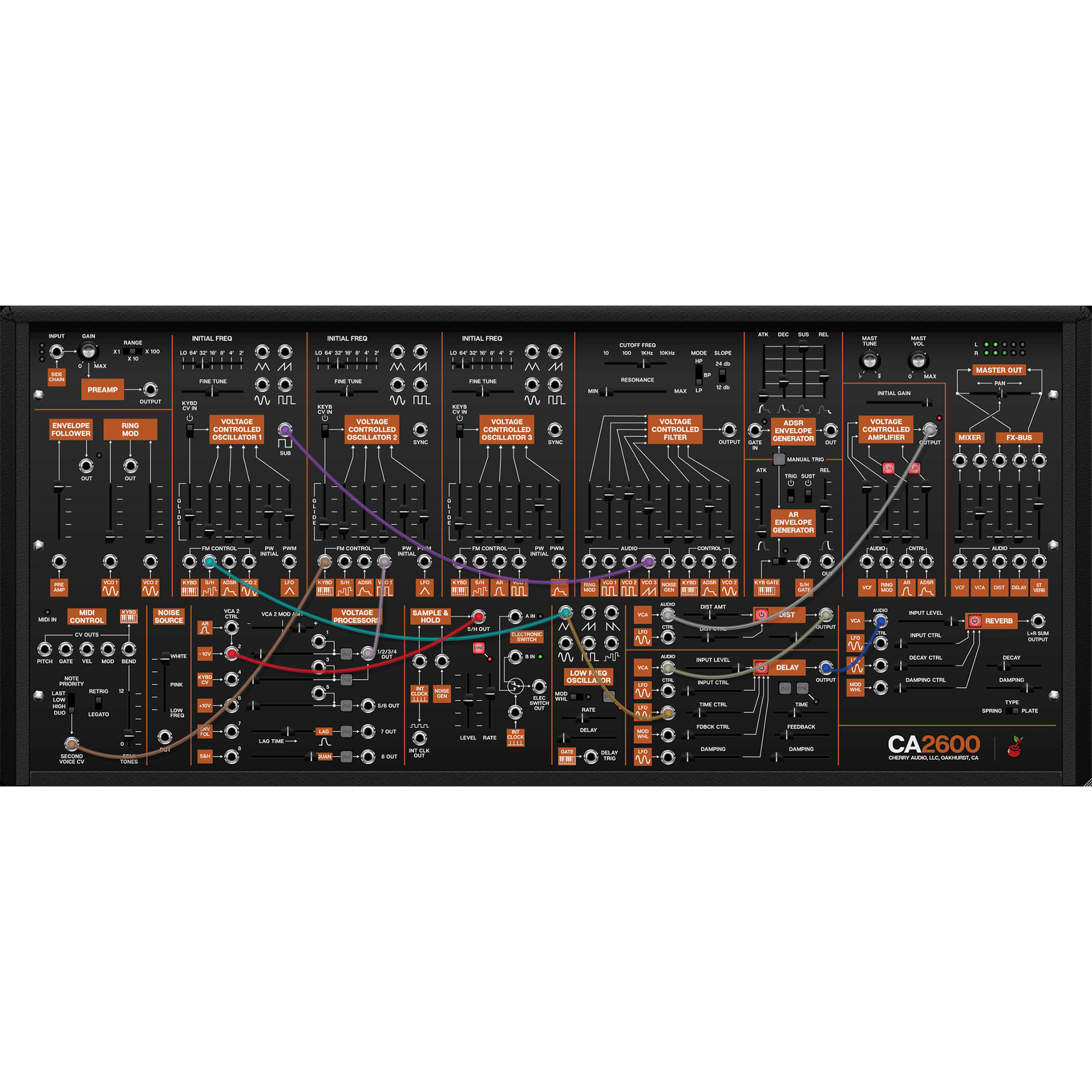 CA2600 Synthesizer interface in black/orange