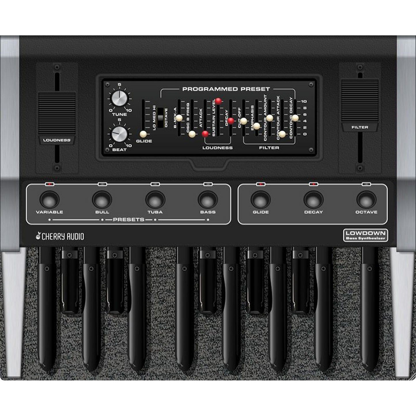 Lowdown Bass Synthesizer interface in melange