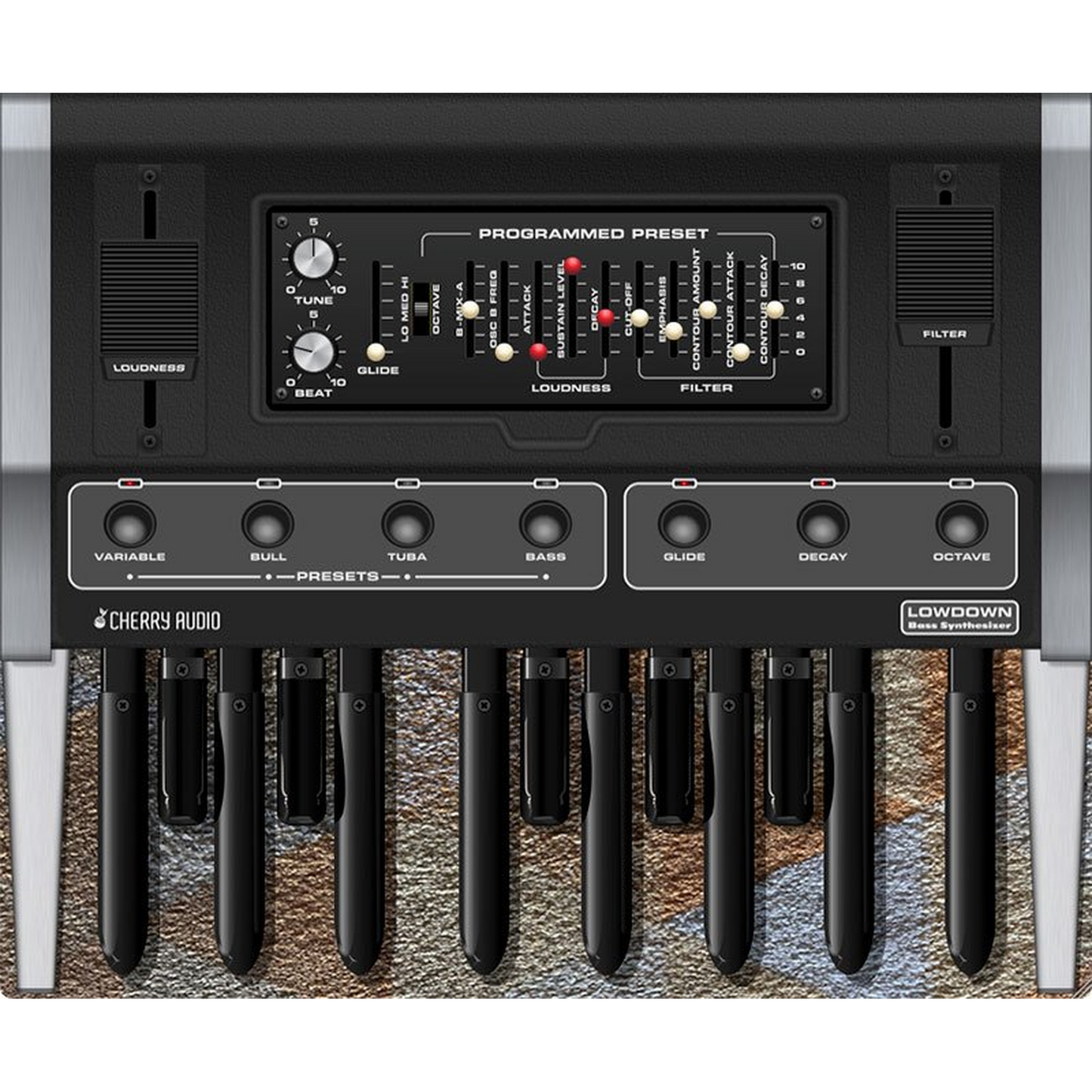 Lowdown Bass Synthesizer interface in pattern