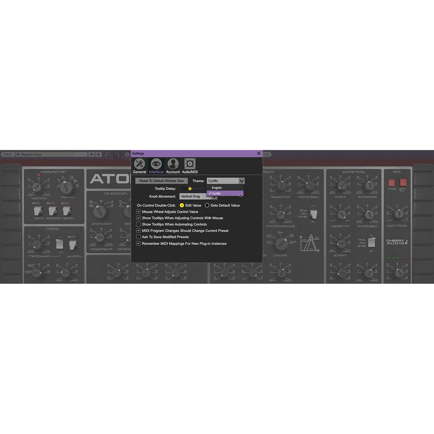 Atomika Synthesizer settings