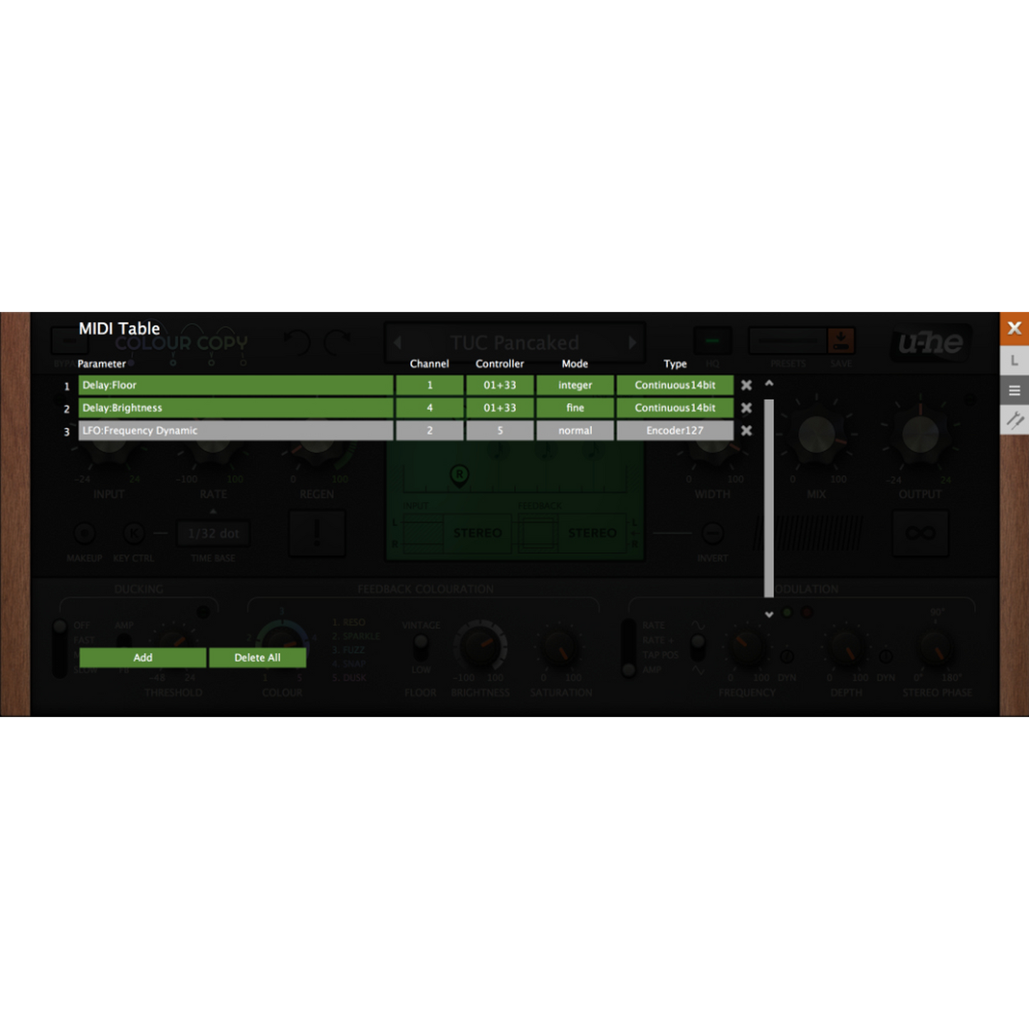 Colour Copy Interface MIDI Table