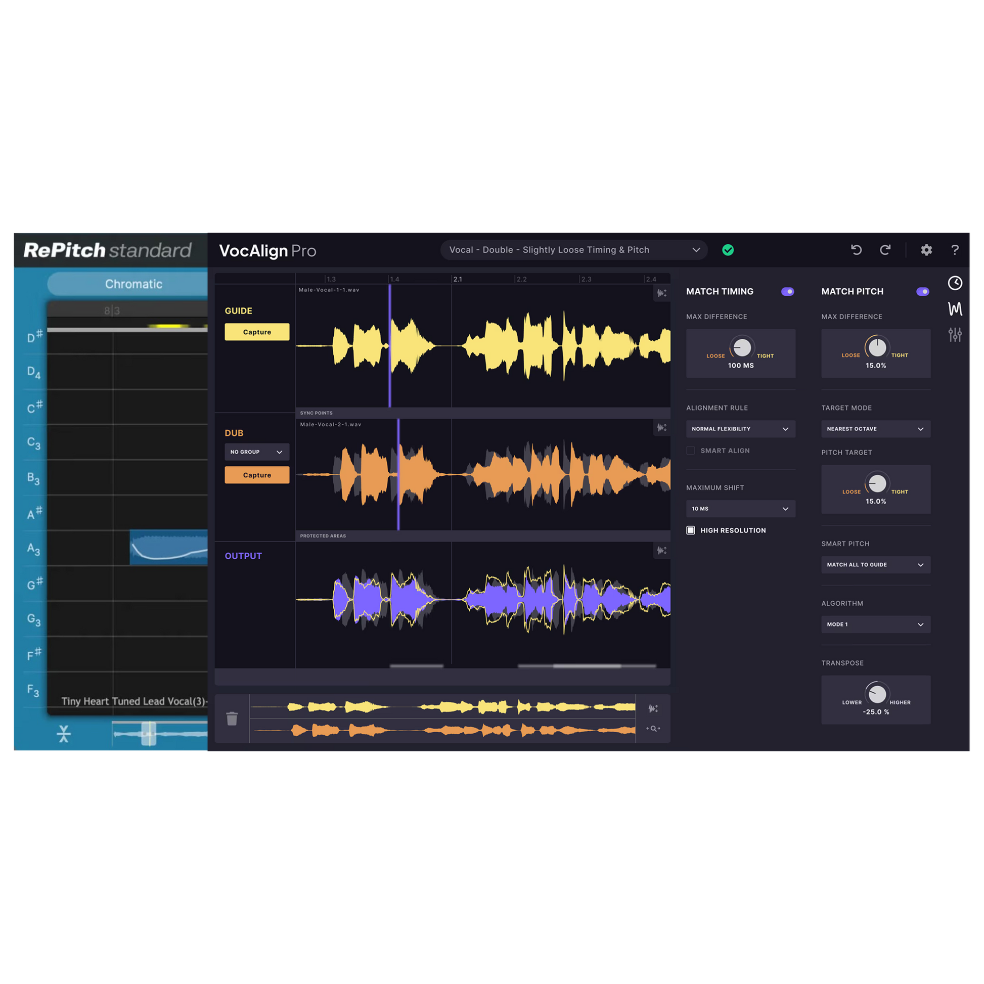 Screenshoots of RePitch and VocAlign UI