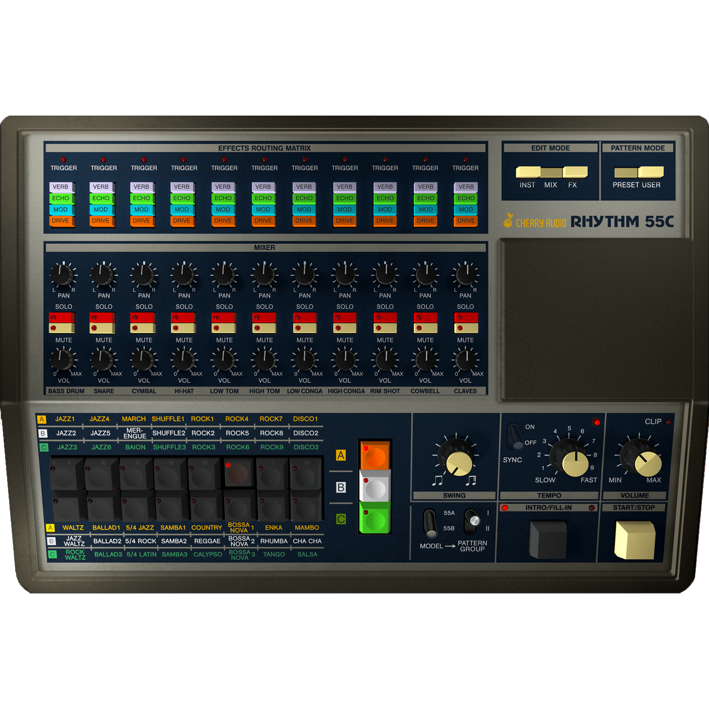  KR-55C Drum Machine interface