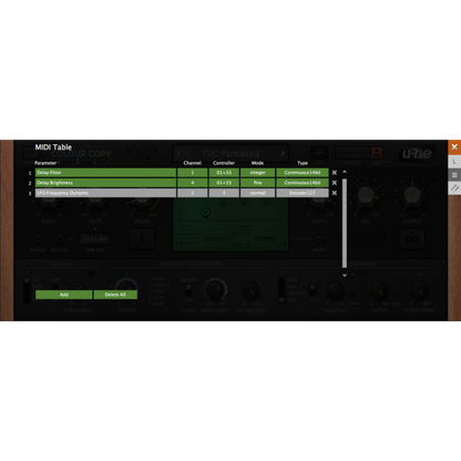 Colour Copy Interface MIDI Table